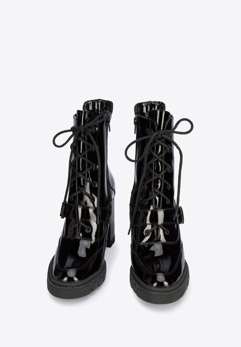 Wittchen Women's Leather Ankle Boots with Buckle on the Heel Black Patent Leathe - Image 1