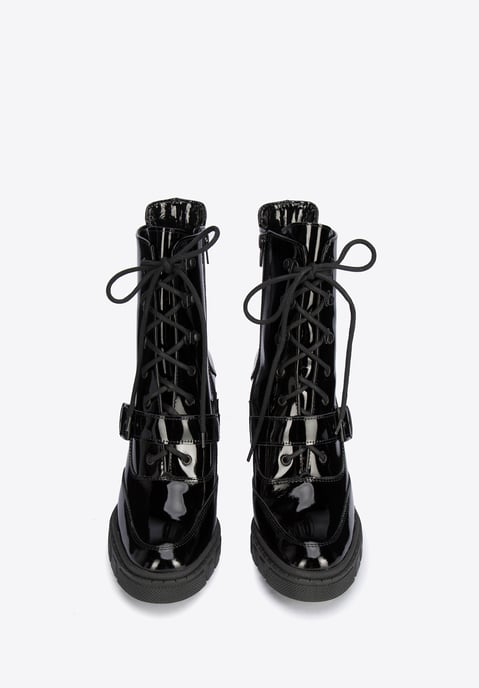 Wittchen Women's Leather Ankle Boots with Buckle on the Heel Black Patent Leathe - Image 2