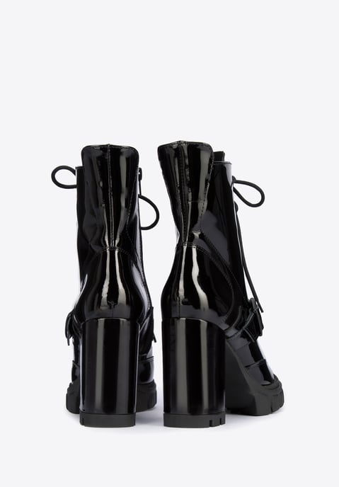 Wittchen Women's Leather Ankle Boots with Buckle on the Heel Black Patent Leathe - Image 3