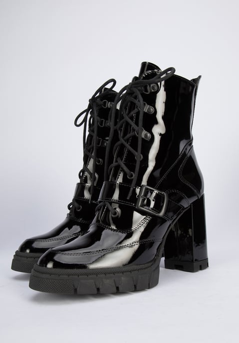 Wittchen Women's Leather Ankle Boots with Buckle on the Heel Black Patent Leathe - Image 5