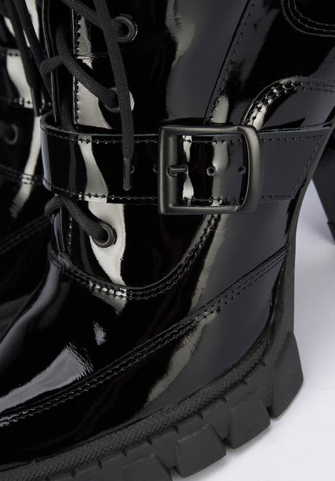 Wittchen Women's Leather Ankle Boots with Buckle on the Heel Black Patent Leathe - Image 6