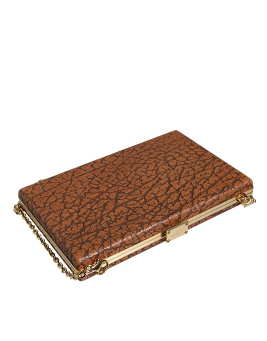 Brun läder guldram clutch mini crossbody-väska - Image 5