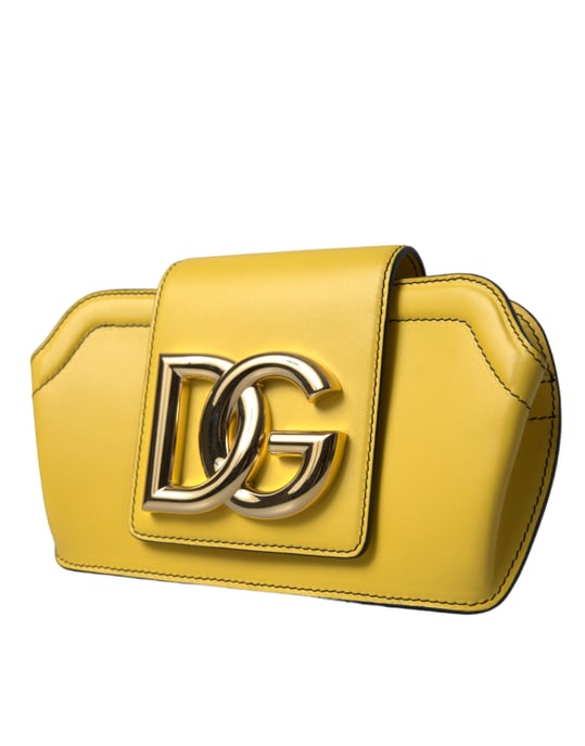 Gele Gladde Leren DG Logo Clutch Schoudertas - Image 2