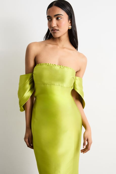 Structured Puff Sleeve Bardot Midi Dress - Image 1