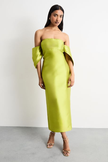Structured Puff Sleeve Bardot Midi Dress - Image 2