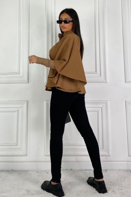 Belted High Neck Cape Coat - Image 2