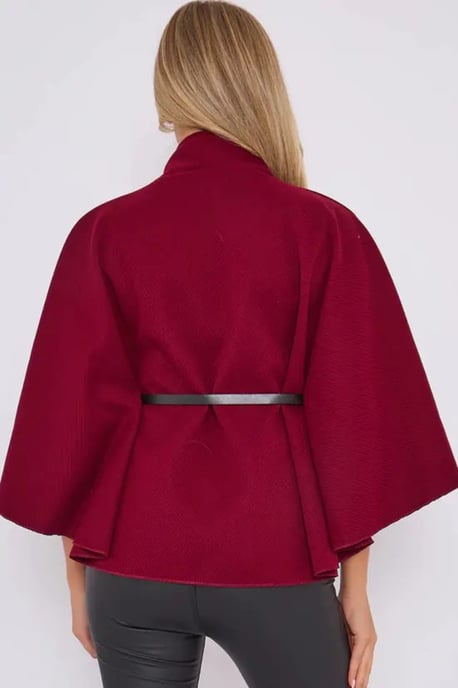 Belted High Neck Cape Coat - Image 2