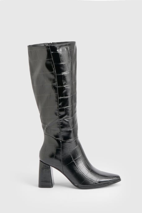 Croc Block Heel Knee High Boots - Image 3