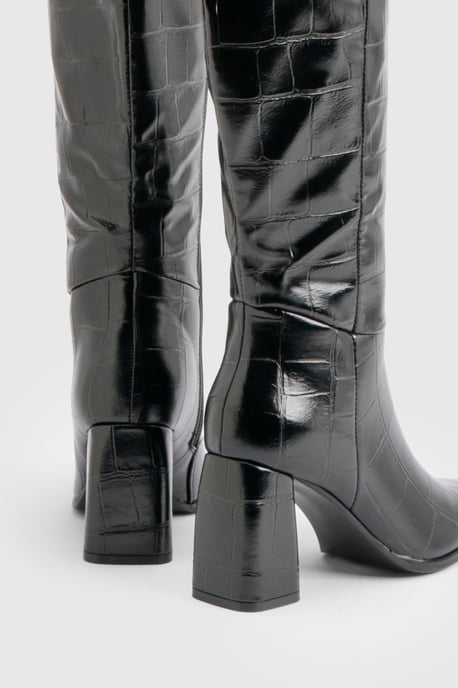 Croc Block Heel Knee High Boots - Image 4