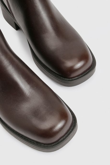 Chunky Square Toe Knee High Boots - Image 5