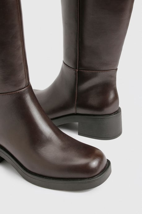 Chunky Square Toe Knee High Boots - Image 6