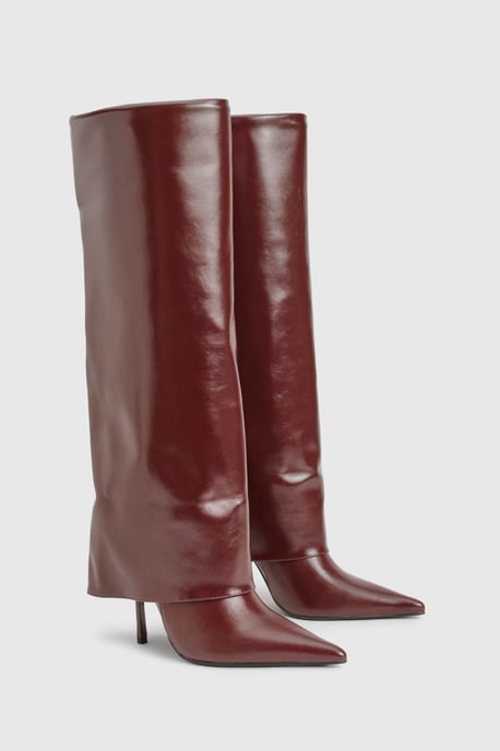 Fold Over Stiletto Pointed Toe Knee High Boots - Image 2