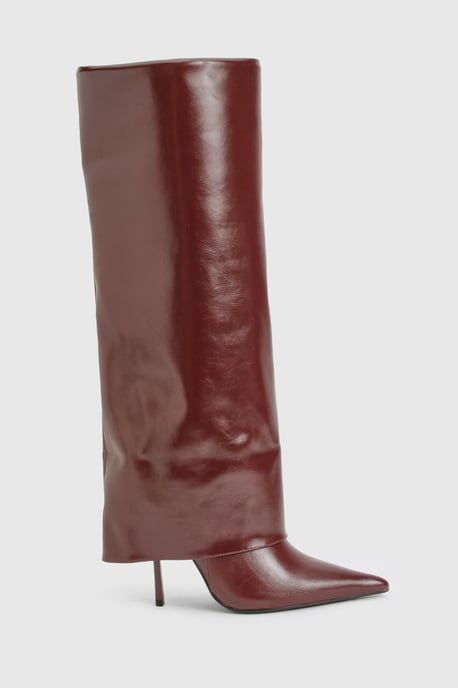 Fold Over Stiletto Pointed Toe Knee High Boots - Image 3
