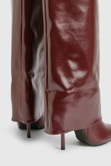 Fold Over Stiletto Pointed Toe Knee High Boots - Image 4