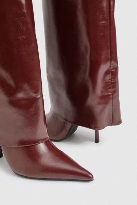 Fold Over Stiletto Pointed Toe Knee High Boots - Image 6