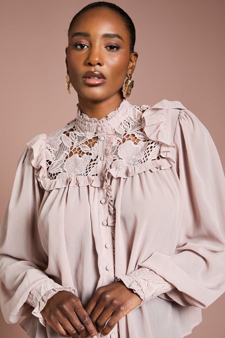 Lace Trim Georgette Blouse - Image 4
