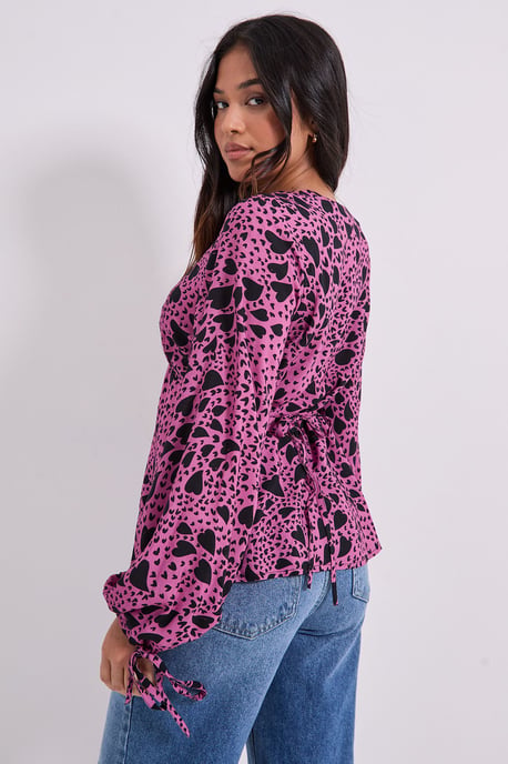 Petite Button Tie Detail Printed Top - Image 3