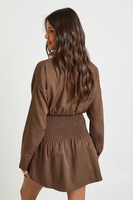 Textured Shirred Waist Shirt Dress - Image 2