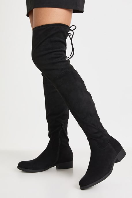 Faux Suede Over The Knee Stretch Boots - Image 1