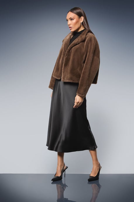 Faux Fur Wrap Neck Short Coat - Image 1
