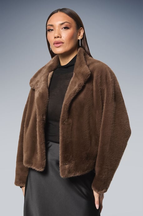 Faux Fur Wrap Neck Short Coat - Image 2