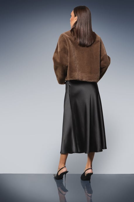 Faux Fur Wrap Neck Short Coat - Image 4