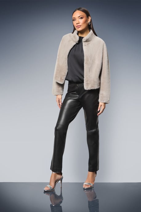 Faux Fur Wrap Neck Short Coat - Image 2