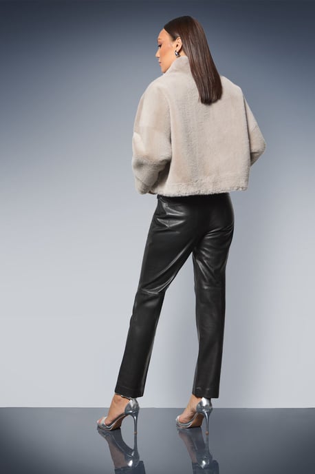 Faux Fur Wrap Neck Short Coat - Image 3