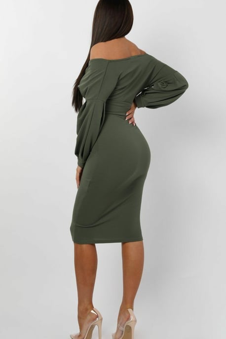 Belted Bodycon Midi Wrap Dress - Image 2