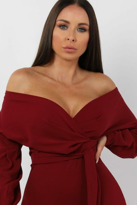 Belted Bodycon Midi Wrap Dress - Image 3