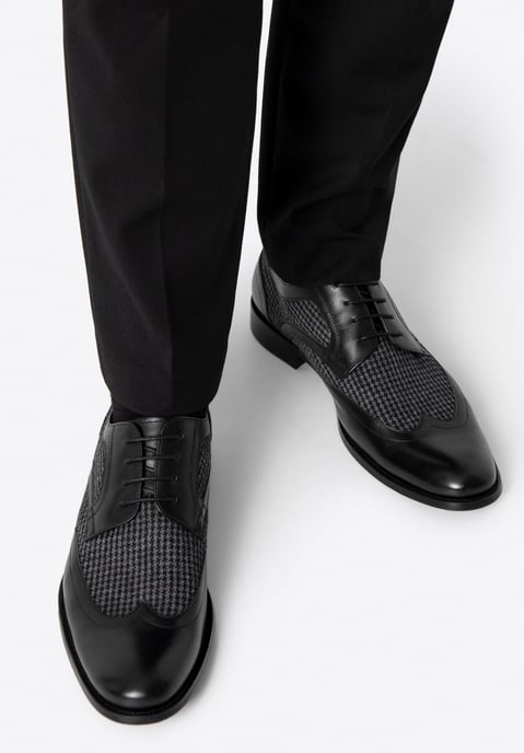 Wittchen Heren Derby Schoenen in Zwart Leer met Textielinzetstukken - Image 2