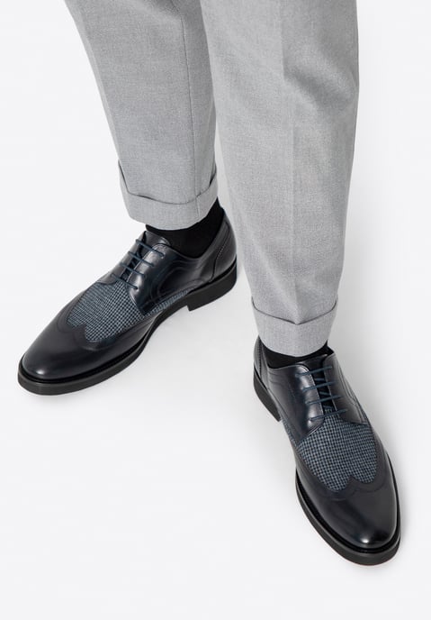 Wittchen Men's Derby shoes made of leather with textile inserts navy blue - Image 1