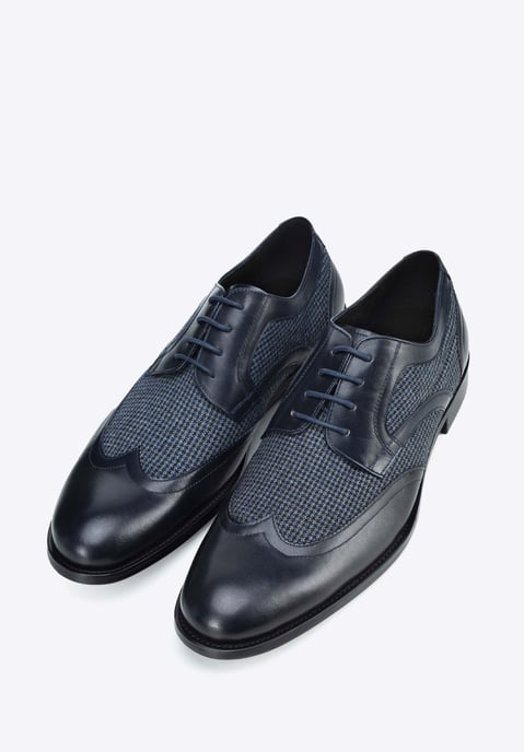 Wittchen Heren Derby schoenen van leer met textiel inzetstukken, marineblauw, natuurlijk leer - Image 2