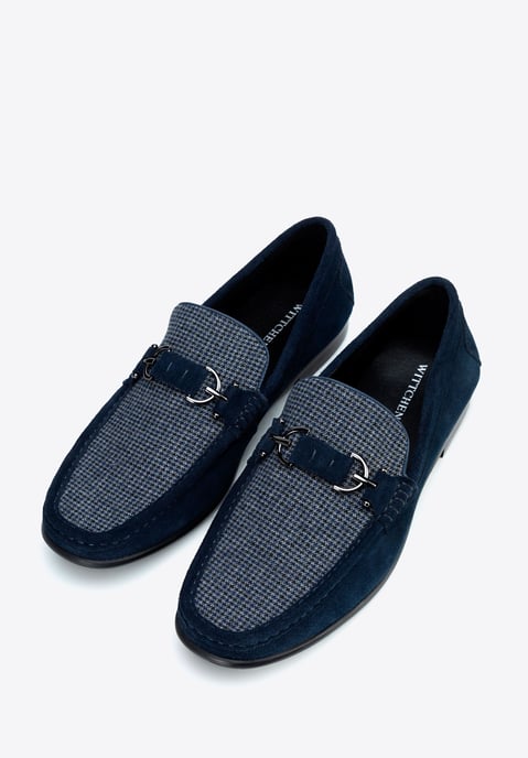 Wittchen Heren Marineblauwe Geruite Stoffen Mocassins met Suède Leer - Image 2