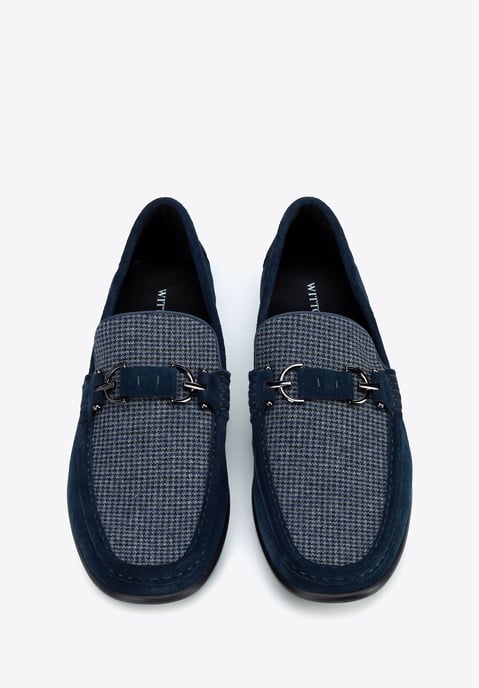 Wittchen Heren Marineblauwe Geruite Stoffen Mocassins met Suède Leer - Image 3