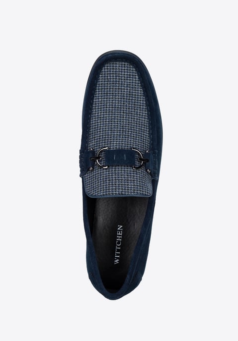 Wittchen Heren Marineblauwe Geruite Stoffen Mocassins met Suède Leer - Image 5