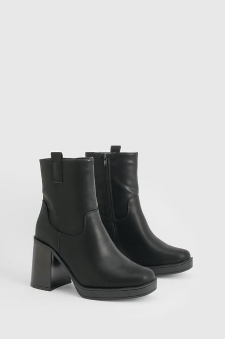 Wide Fit Block Heel Platform Heeled Boots - Image 2