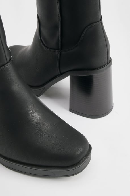 Wide Fit Block Heel Platform Heeled Boots - Image 6