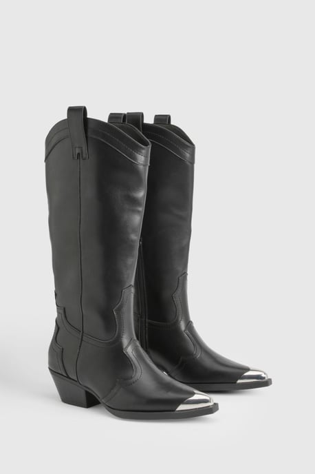Metal Toecap Detail Western Cowboy Boots - Image 2