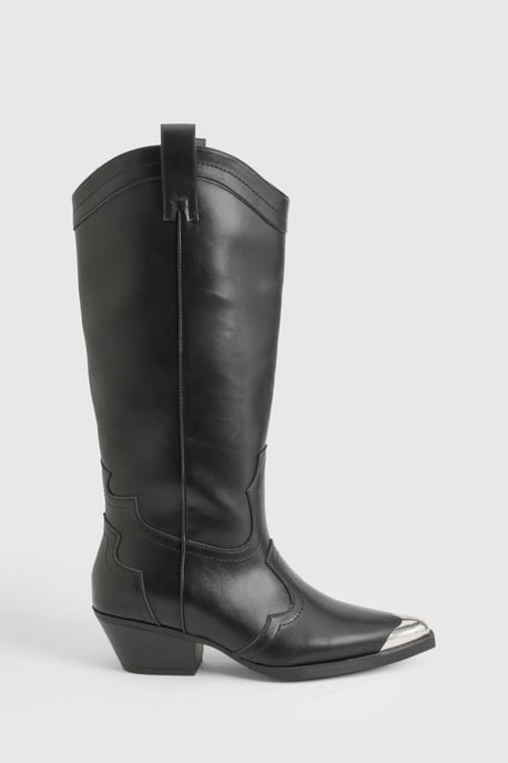 Metal Toecap Detail Western Cowboy Boots - Image 3