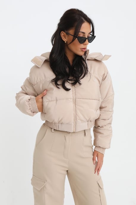 Cropped Padded Long Sleeve Zip Front Shower Proof Jacket - Image 1