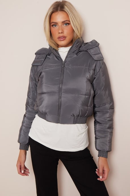 Cropped Padded Long Sleeve Zip Front Shower Proof Jacket - Image 3