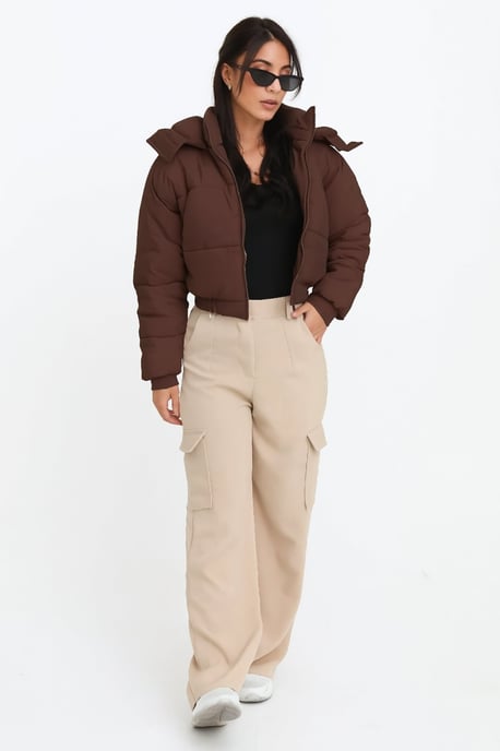 Cropped Padded Long Sleeve Zip Front Shower Proof Jacket - Image 1