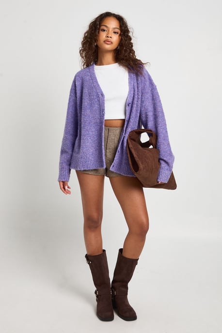 Oversized Boucle Knitted Boyfriend Cardigan - Image 1