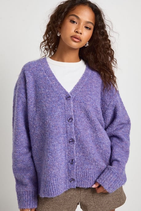 Oversized Boucle Knitted Boyfriend Cardigan - Image 4