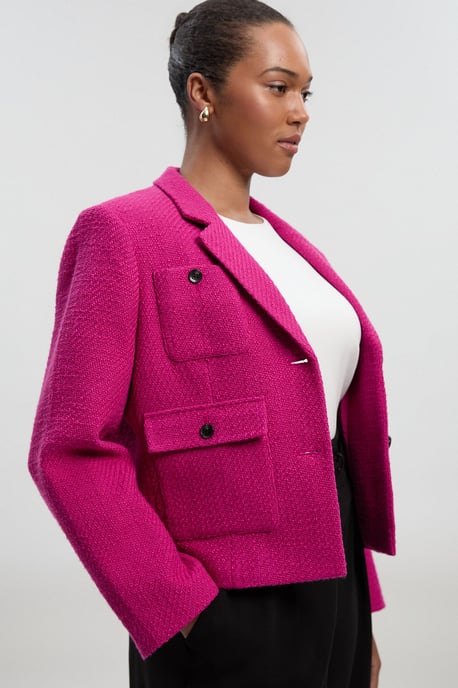 Plus Size Textured Tweed Cropped Tailored Jacket - Image 2