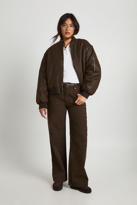 Vintage Look Faux Leather Oversized Bomber Jacket - Image 3