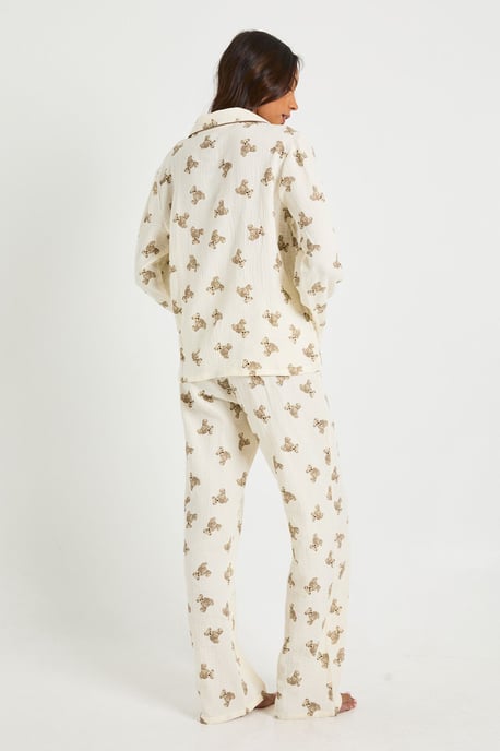 Tall Bear Print Muslin Long Sleeve Shirt & Trouser Pyjama Set - Image 2