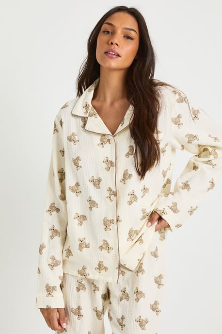 Tall Bear Print Muslin Long Sleeve Shirt & Trouser Pyjama Set - Image 4