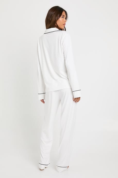 Jersey Piping Detail Long Sleeve Shirt & Trousers Pyjama Set - Image 2